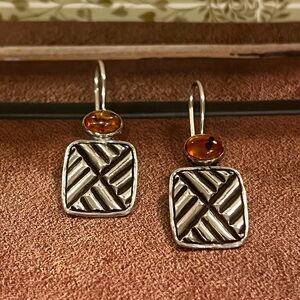 Vintage Silpada Sterling Silver Amber Chevron Earrings. W1451